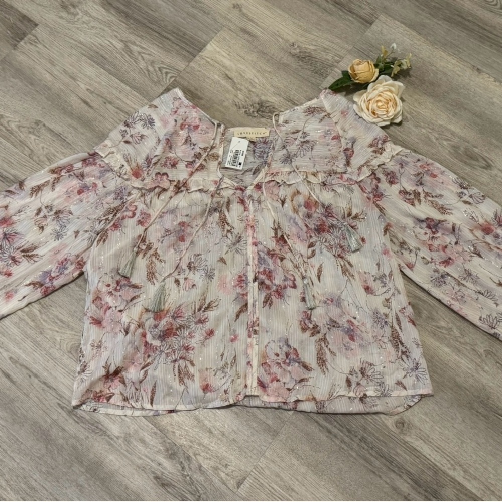 NEW Lovestitch Floral Double Long Sleeve Peasant Top Size Medium M - NEW - NWT - Picture 6 of 6